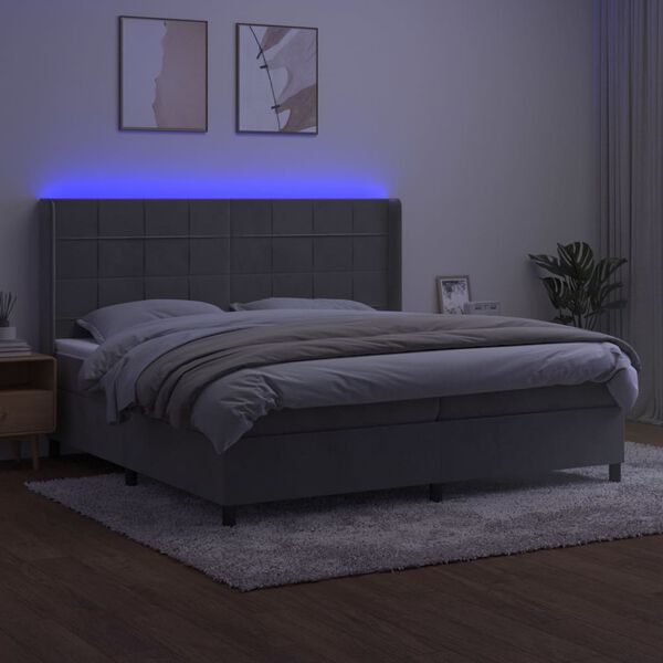 vidaXL Sommier &agrave; lattes de lit matelas et LED Gris clair 200x200 cm