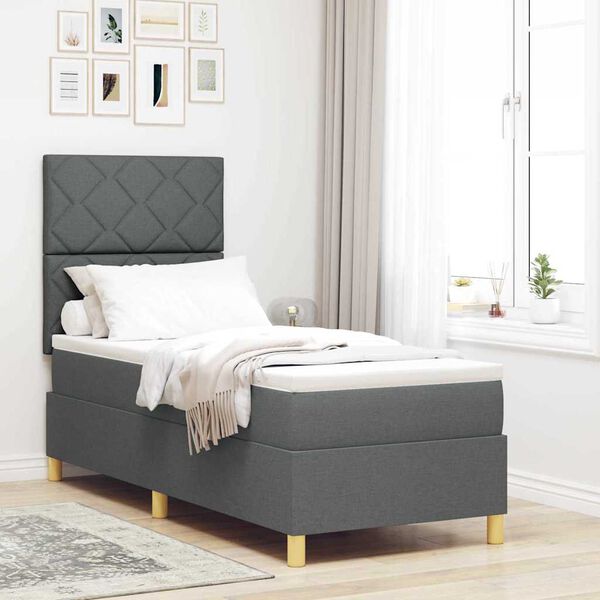 vidaXL Lit &agrave; ressorts avec matelas Gris fonc&eacute; 80 x 200 cm tissu
