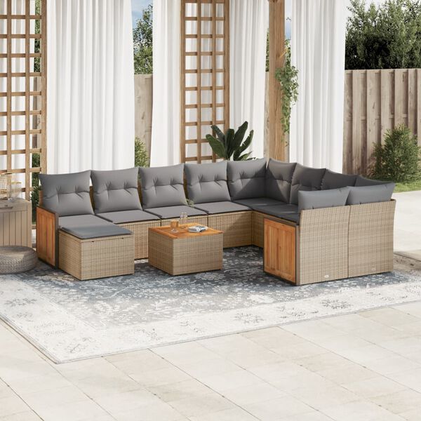 vidaXL Salon de jardin 11 pcs avec coussins beige r&eacute;sine tress&eacute;e