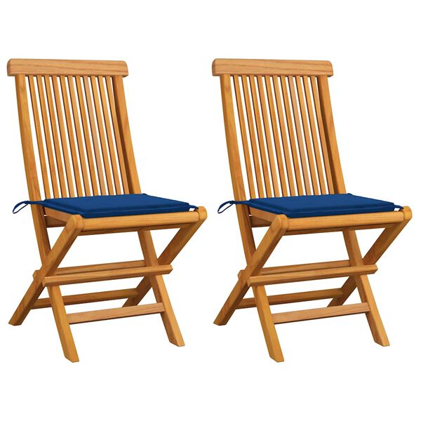 vidaXL Chaises de jardin et coussins bleu royal lot de 2 Bois de teck