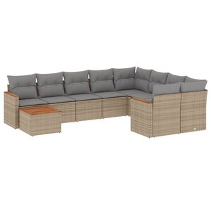 vidaXL Salon de jardin et coussins 10 pcs m&eacute;lange beige r&eacute;sine tress&eacute;e