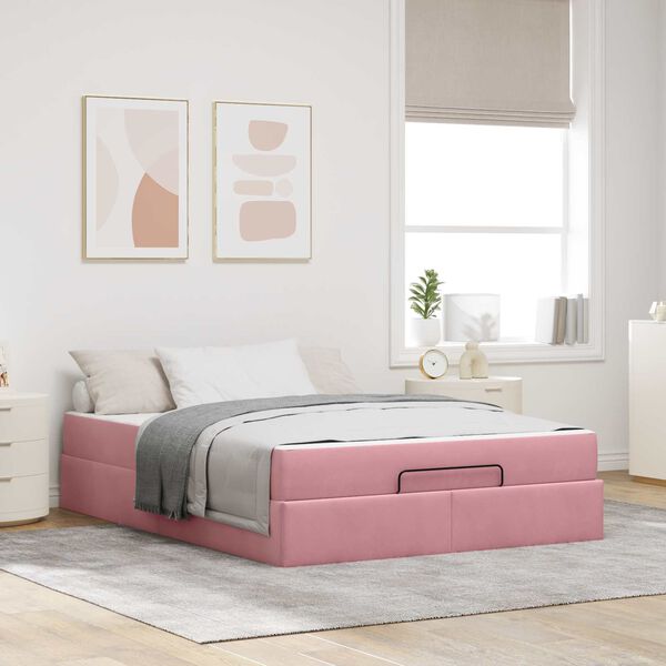 vidaXL Cadre de lit avec matelas avec matelas 2 pcs Rose Velours