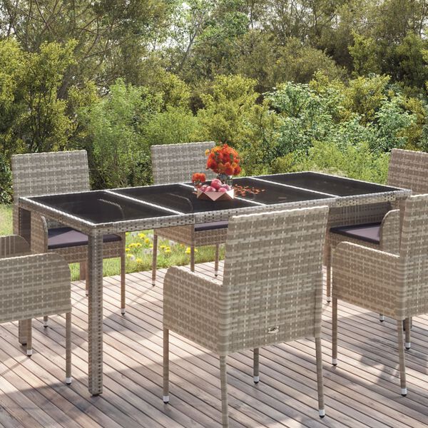 vidaXL Table de jardin dessus en verre Gris 190x90x75cm R&eacute;sine tress&eacute;e