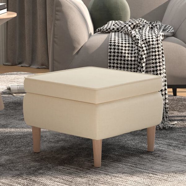 vidaXL Tabouret avec pieds en bois Crème Tissu