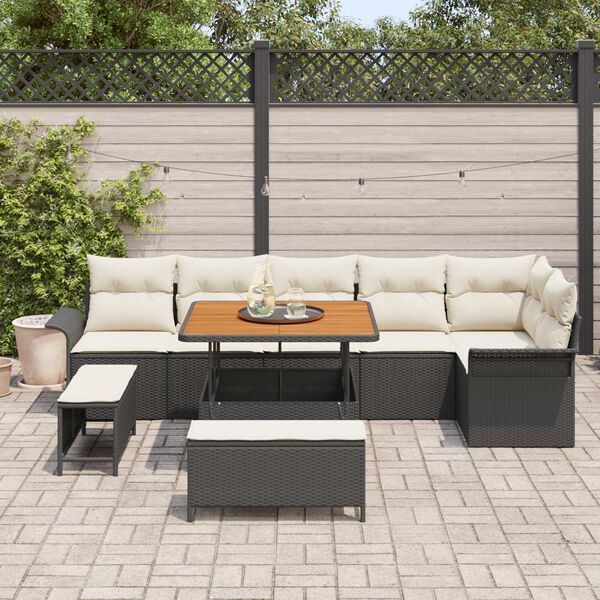 vidaXL Ensemble de canap&eacute; de jardin avec coussin 9 pcs Noir et Cr&egrave;me