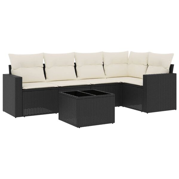 vidaXL Salon de jardin 6 pcs avec coussins noir r&eacute;sine tress&eacute;e