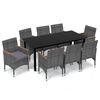 vidaXL Ensemble &agrave; manger de jardin coussins 9pcs R&eacute;sine tress&eacute;e Gris
