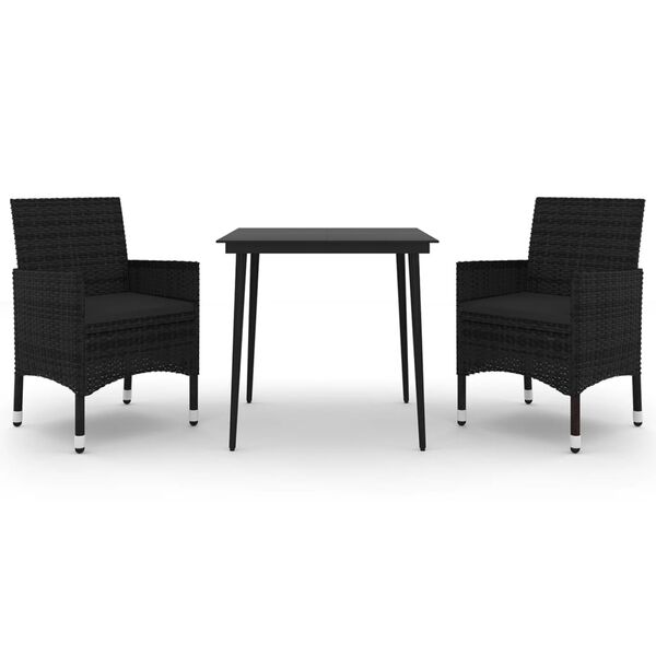 vidaXL Ensemble à manger de jardin coussins 3 pcs Résine tressée Verre