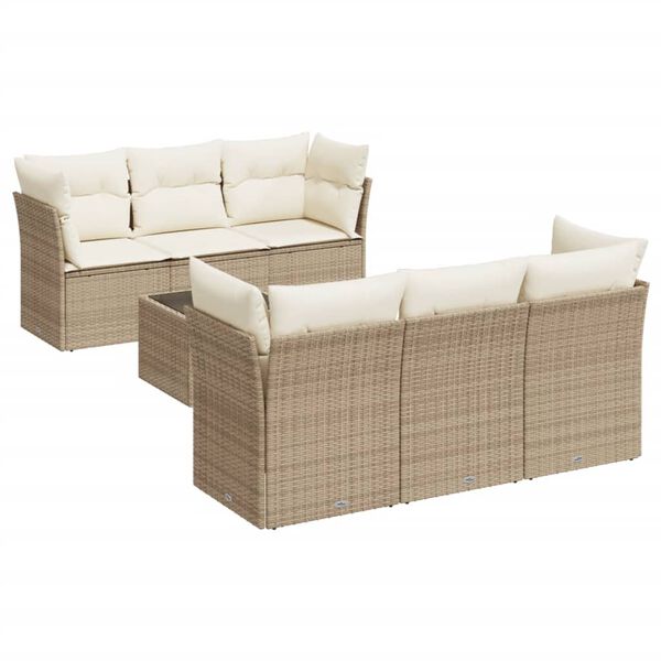 vidaXL Salon de jardin avec coussins 7 pcs beige r&eacute;sine tress&eacute;e