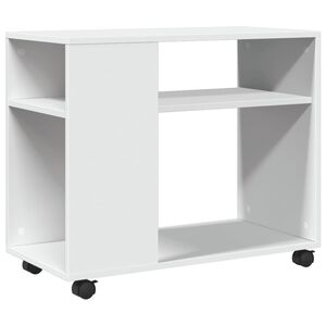 vidaXL Table d'appoint avec roues blanc 70x35x60 cm bois d'ing&eacute;nierie