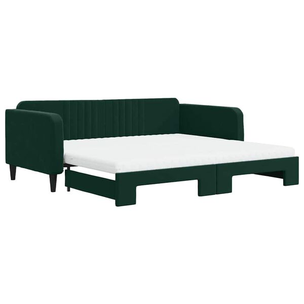 vidaXL Lit de jour et gigogne et matelas vert foncé 100x200 cm velours