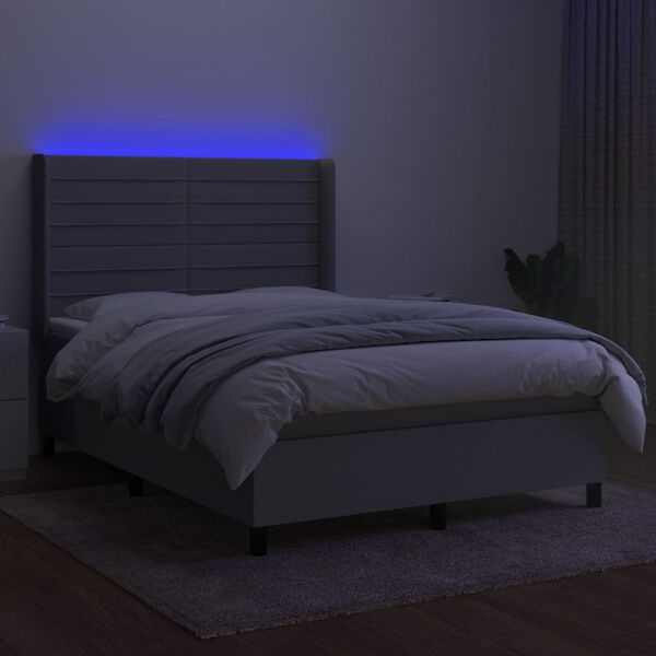 vidaXL Sommier &agrave; lattes de lit matelas LED Gris clair 140x190 cm Tissu