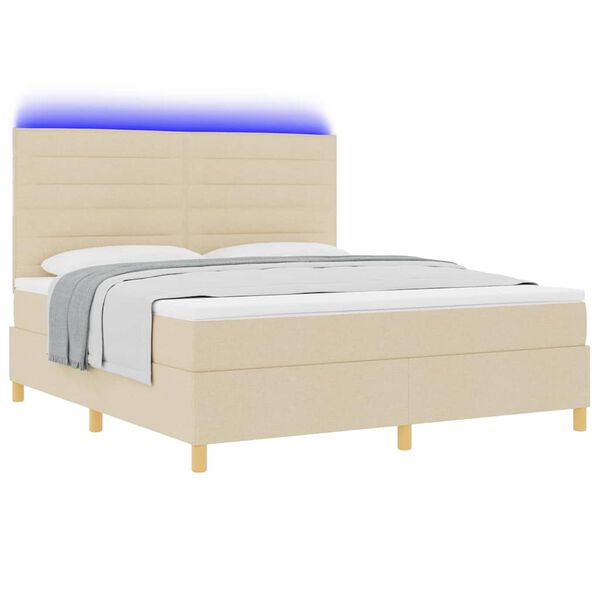 vidaXL Lit &agrave; ressort LED avec matelas Cr&egrave;me 180 x 200 cm tissu
