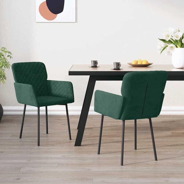 vidaXL Chaises &agrave; manger lot de 2 Vert fonc&eacute; Velours