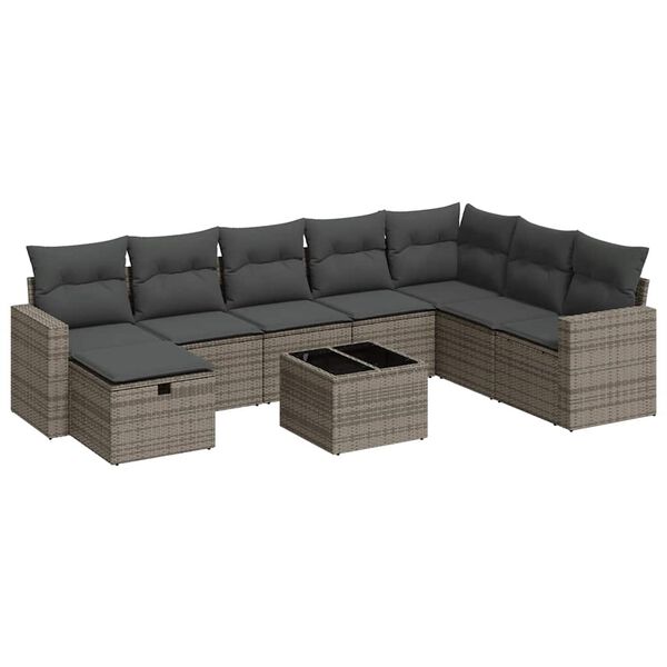 vidaXL Salon de jardin 8 pcs avec coussins gris r&eacute;sine tress&eacute;e