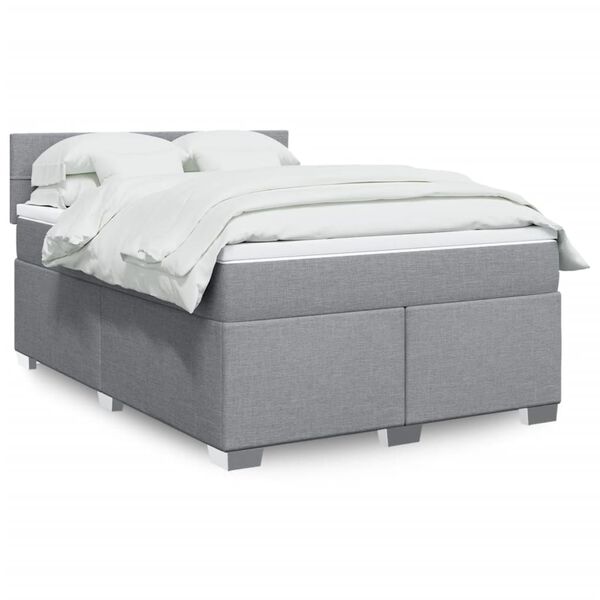 vidaXL Sommier &agrave; lattes de lit avec matelas Gris clair 140x190cm Tissu