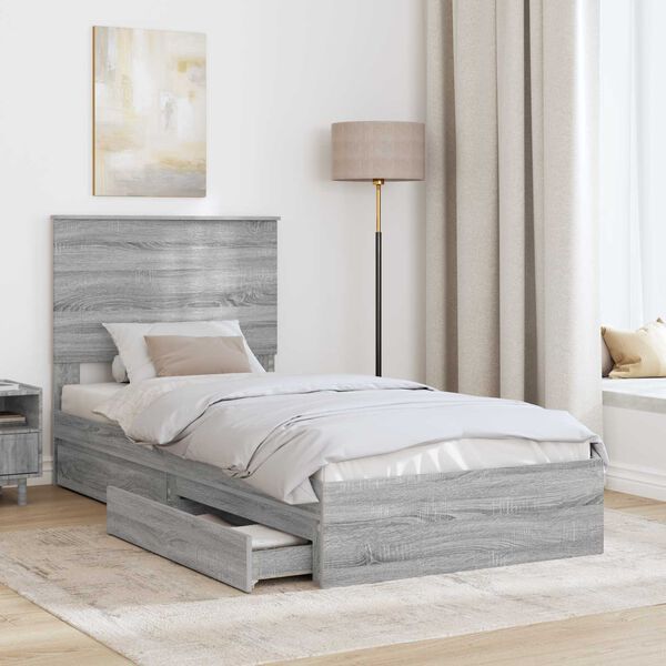 vidaXL Lit de Rangement Gris Sonoma 90 x 190 cm Bois d'ing&eacute;nierie