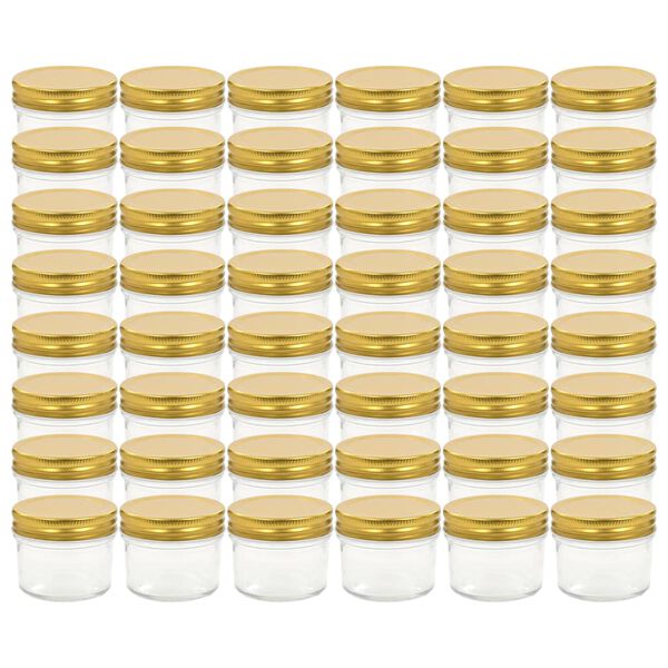vidaXL 48 pcs Pots &agrave; confiture avec couvercle dor&eacute; Verre 110 ml