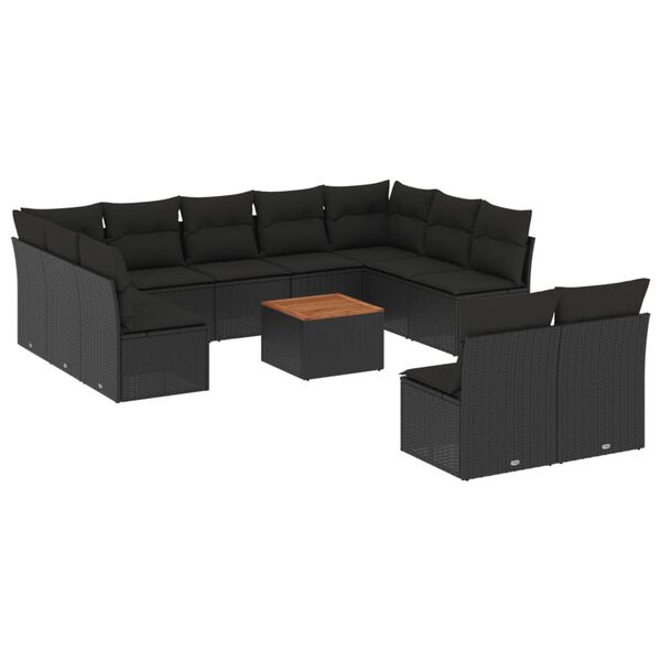 vidaXL Salon de jardin 12 pcs avec coussins noir r&eacute;sine tress&eacute;e