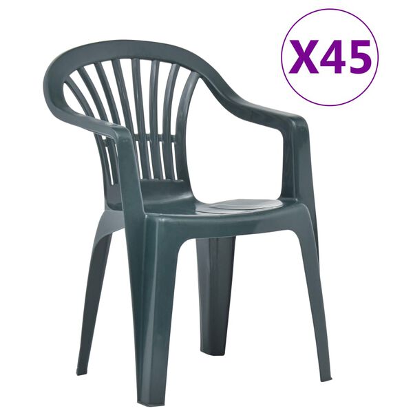 vidaXL Chaises empilables de jardin 45 pcs Plastique Vert
