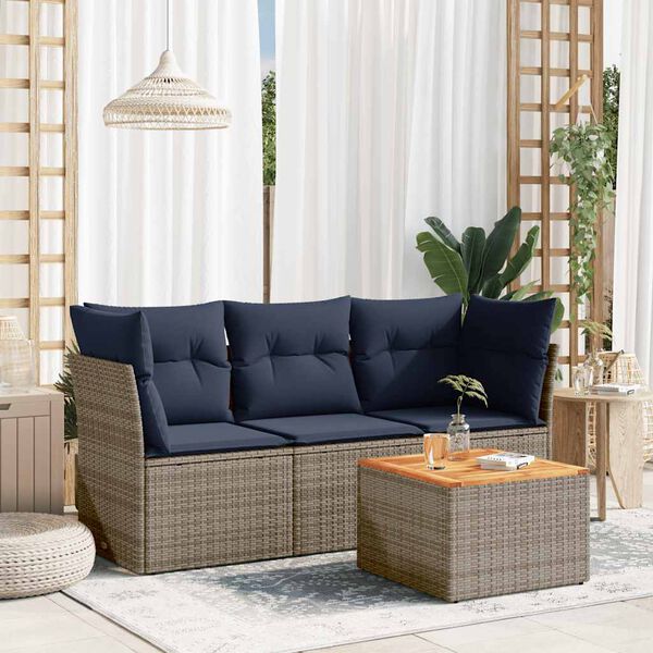 vidaXL Salon de jardin 4 pcs avec coussins gris r&eacute;sine tress&eacute;e