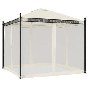 vidaXL Tonnelle avec parois en filet cr&egrave;me 2,93x2,93 m acier