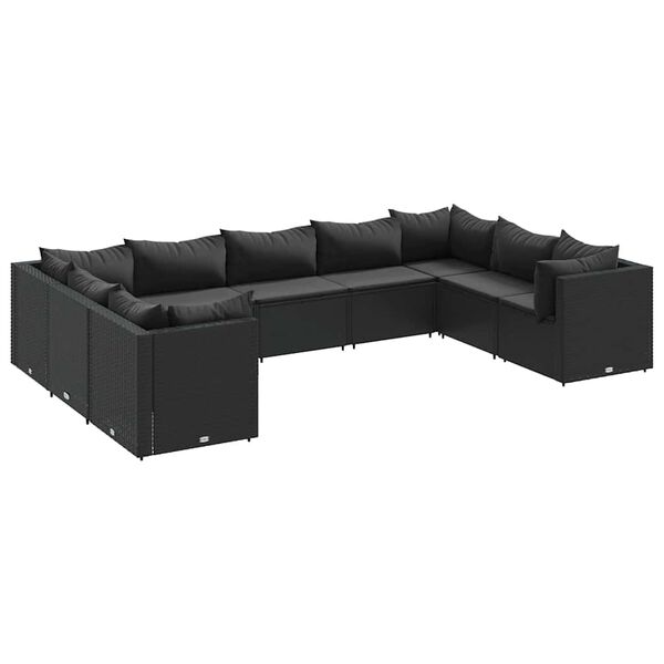vidaXL Salon de jardin 9 pcs avec coussins Noir R&eacute;sine tress&eacute;e