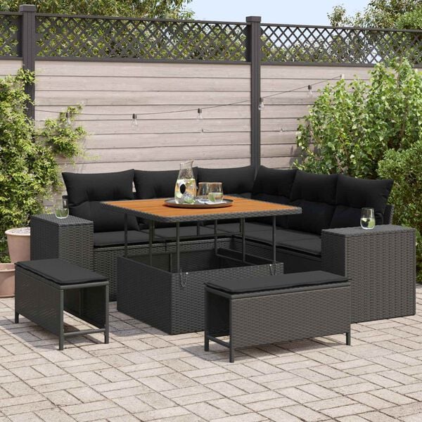 vidaXL Ensemble de canap&eacute; de jardin avec coussin 8 pcs Noir