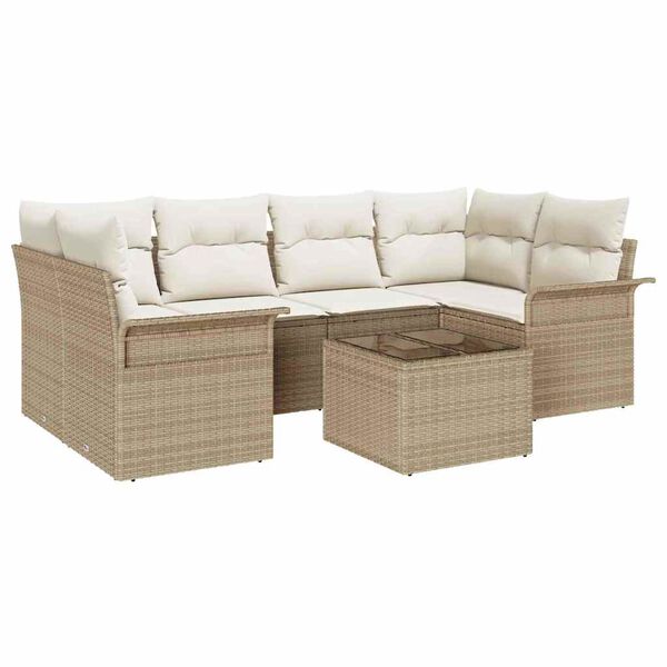vidaXL Ensemble de canap&eacute; de jardin 7 pcs Beige et cr&egrave;me polyrotin