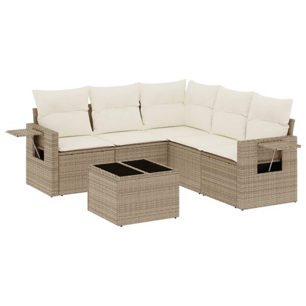 vidaXL Salon de jardin avec coussins 6 pcs beige résine tressée