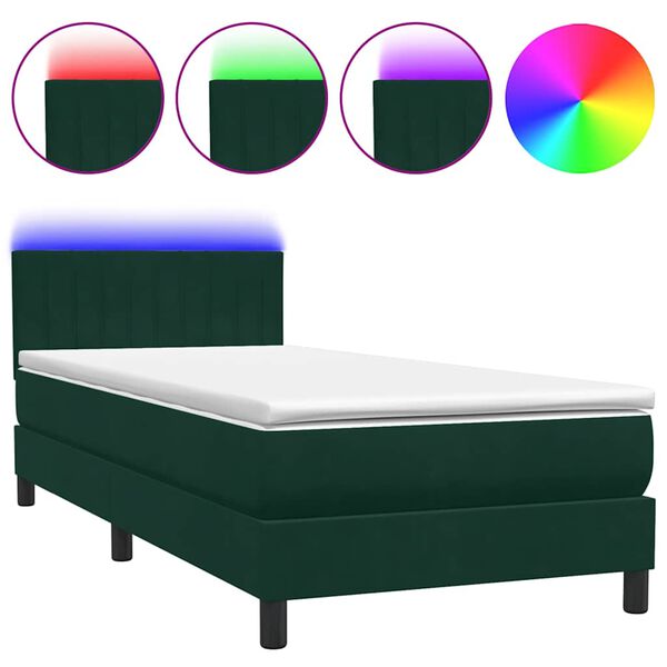 vidaXL Sommier &agrave; lattes de lit et matelas et LED vert fonc&eacute; 90x220 cm velours