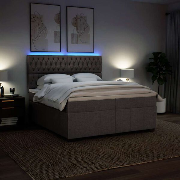 vidaXL Sommier &agrave; lattes de lit avec matelas Taupe 200x200 cm Tissu