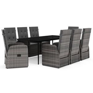 vidaXL Ensemble &agrave; manger de jardin avec coussins 9 pcs Gris