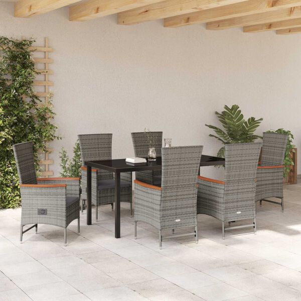 vidaXL Ensemble de salle &agrave; manger pour jardin avec coussin 7 pcs Gris