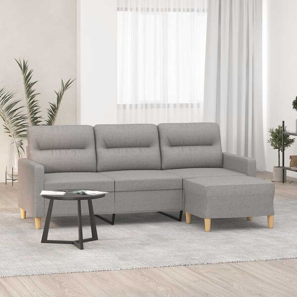 vidaXL Canap&eacute; &agrave; 3 places avec repose-pieds Gris clair 180 cm Tissu