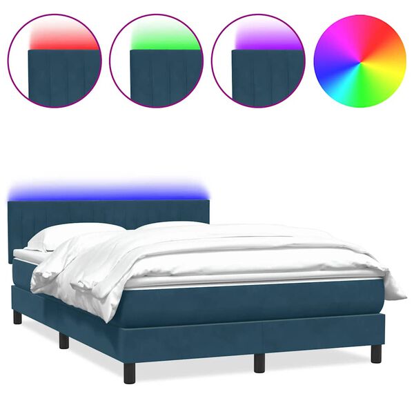 vidaXL Sommier &agrave; lattes de lit et matelas et LED bleu fonc&eacute; 140x220cm velours