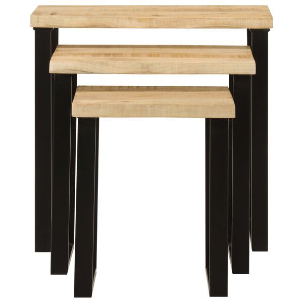 vidaXL Tables gigognes 3 pcs avec bord vivant bois de manguier massif