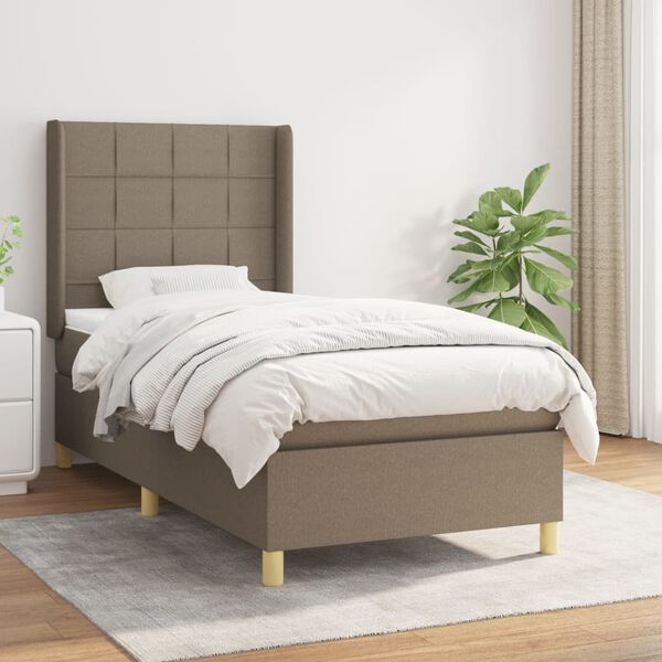 vidaXL Sommier &agrave; lattes de lit avec matelas Taupe 90x200 cm Tissu