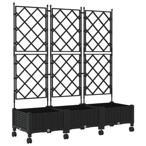vidaXL Bac de jardin avec treillis et roues 3 pc Noir PP