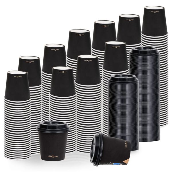 vidaXL Tasses &agrave; caf&eacute; en papier avec couvercles 120 ml 1000 pcs Noir