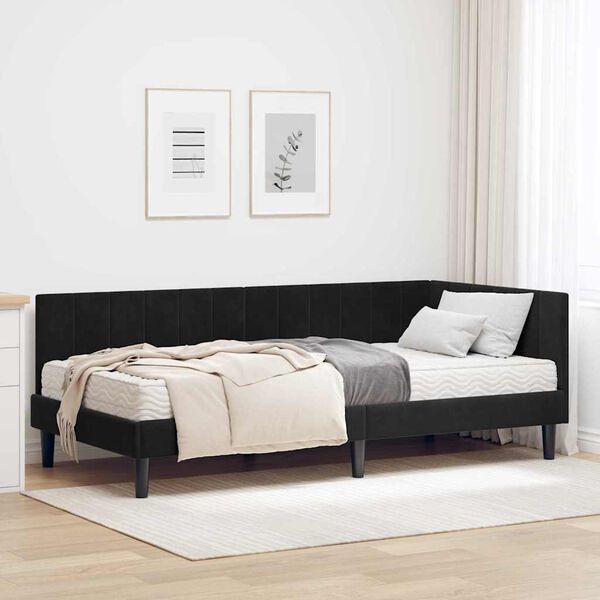 vidaXL Cadre de lit d'angle avec matelas 2 pcs Noir Velours