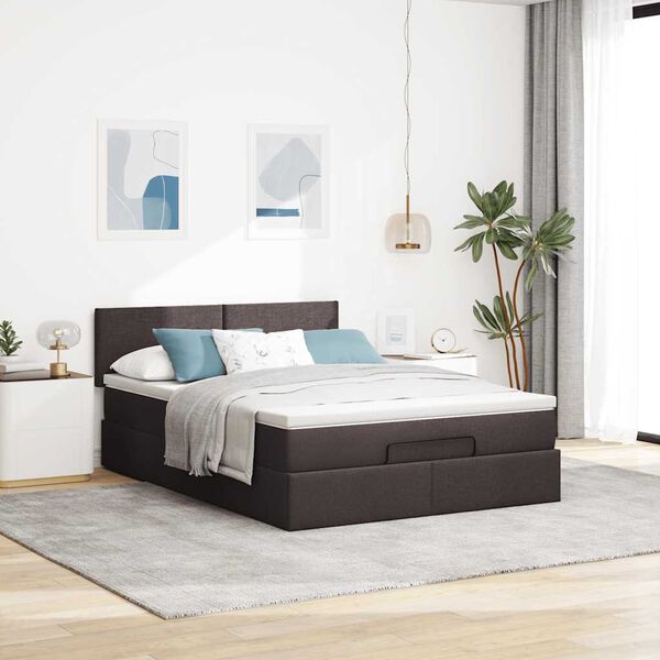 vidaXL Lit ottoman avec matelas et LED marron fonc&eacute; 140x190 cm tissu