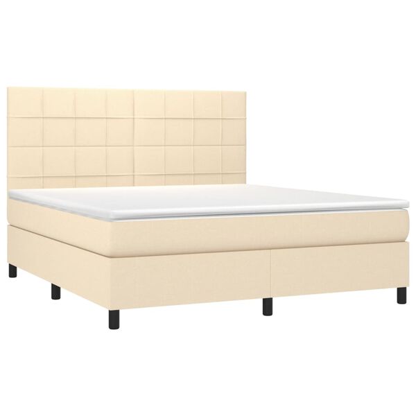 vidaXL Sommier &agrave; lattes de lit et matelas et LED Cr&egrave;me 180x200cm Tissu