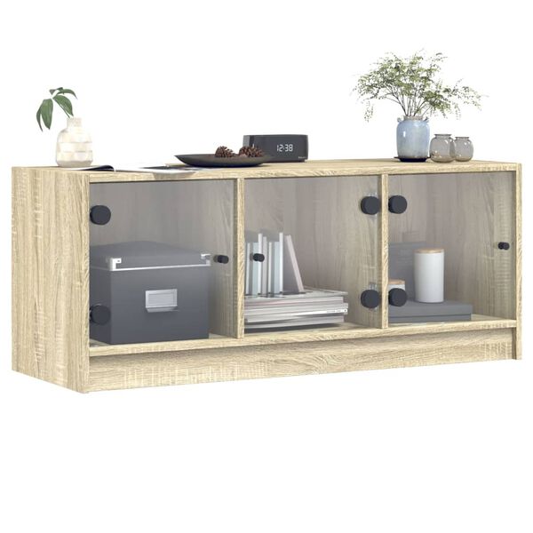 vidaXL Meuble TV avec portes en verre ch&ecirc;ne sonoma 102x37x42 cm