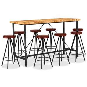 vidaXL Ensemble de bar 9 pcs Bois d'acacia solide et cuir v&eacute;ritable