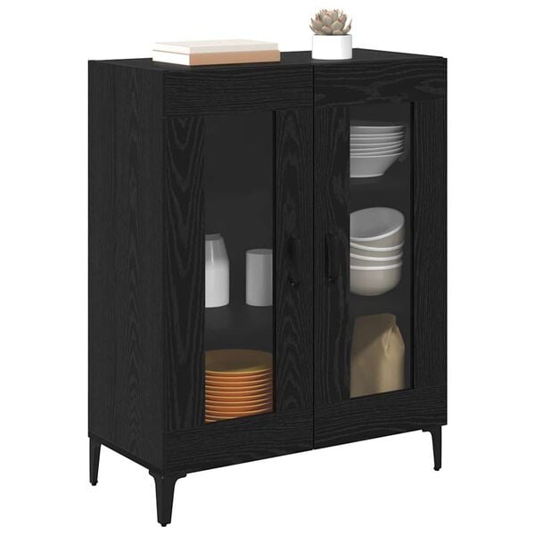 vidaXL Buffet Ch&ecirc;ne noir 69,5 x 34 x 90 cm Bois d'ing&eacute;nierie et fer