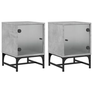 vidaXL Tables de chevet et portes vitr&eacute;es 2 pcs gris b&eacute;ton 35x37x50 cm