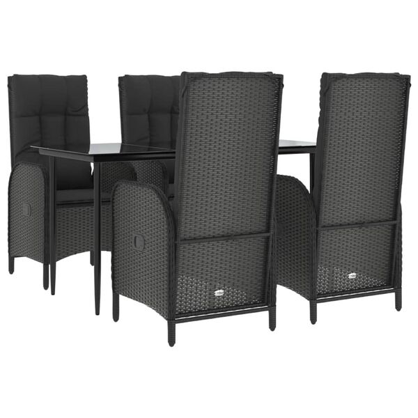 vidaXL Ensemble &agrave; manger de jardin coussins 5pcs Noir R&eacute;sine tress&eacute;e