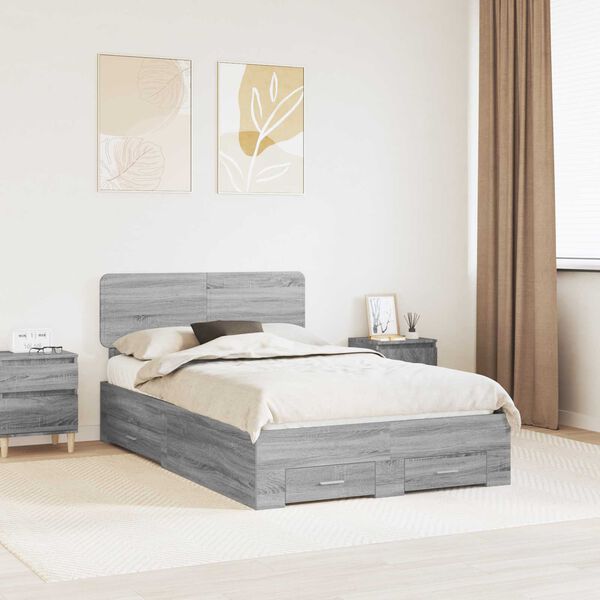 vidaXL Cadre de lit Gris Sonoma 120 x 190 cm Bois d'ing&eacute;nierie