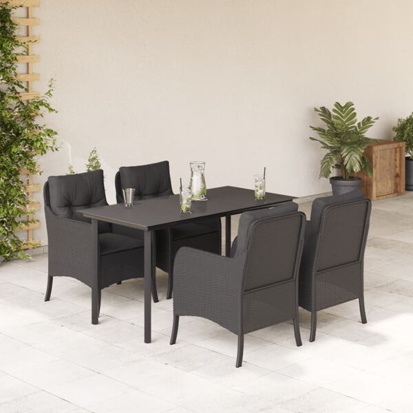 vidaXL Ensemble &agrave; manger de jardin coussins 5pcs Noir R&eacute;sine tress&eacute;e